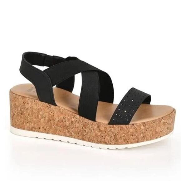 Evans Black Phoebe Flatform Wide Fit Size 10W - Picture 1 of 10